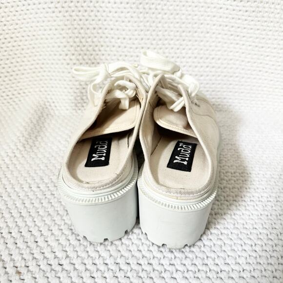 Mudd Y2K White Canvas Lug Sole Platform Square Toe Mule Slip On Lace Up Shoes 7 - Picture 6 of 9